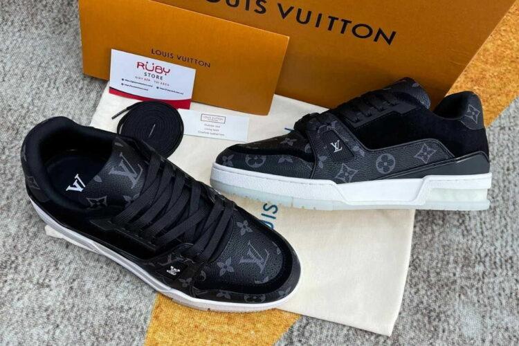 Giày Louis Vuitton LV Trainer Black Gray Monogram Đen Xám