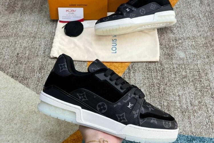 Giày Louis Vuitton LV Trainer Black Gray Monogram Đen Xám