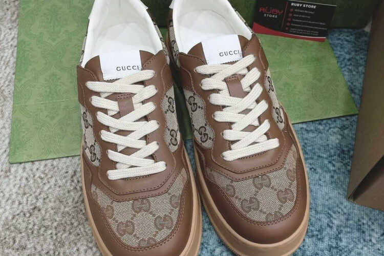 Giày Gucci GG Sneaker GG Beige Ebony Brown Màu Nâu