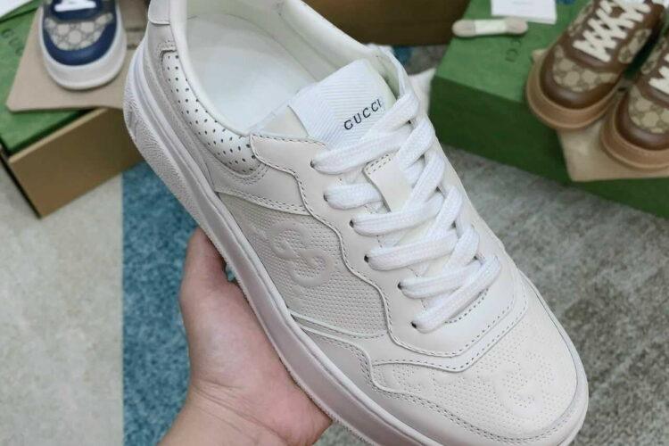 Giày Gucci GG Sneaker White Leather Trắng Kem