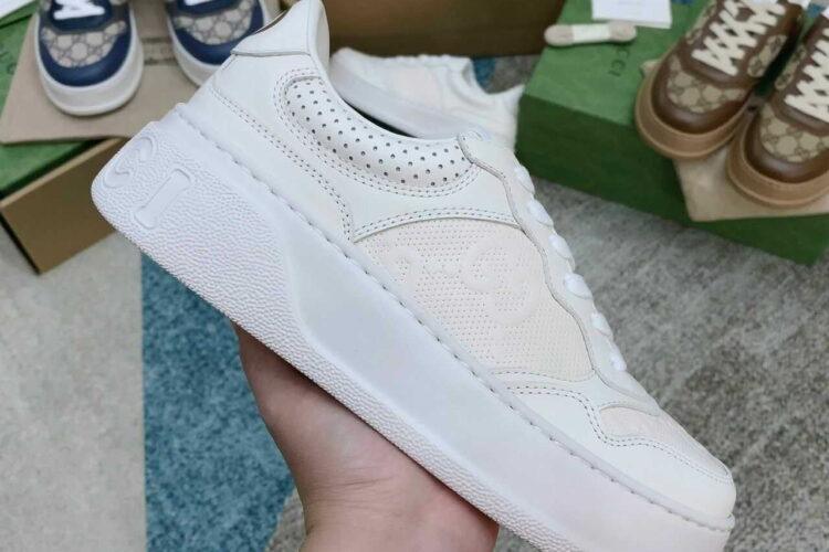 Giày Gucci GG Sneaker White Leather Trắng Kem