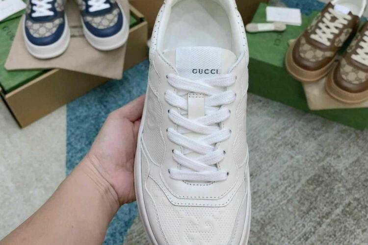 Giày Gucci GG Sneaker White Leather Trắng Kem