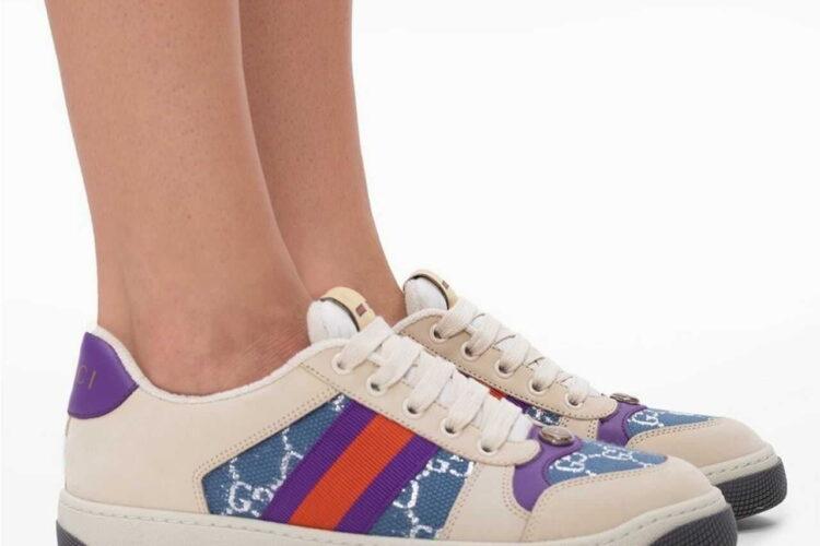 Giày Gucci Screener Blue GG Lame Màu Be Xanh Dương