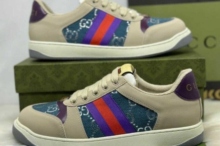Giày Gucci Screener Blue GG Lame Màu Be Xanh Dương