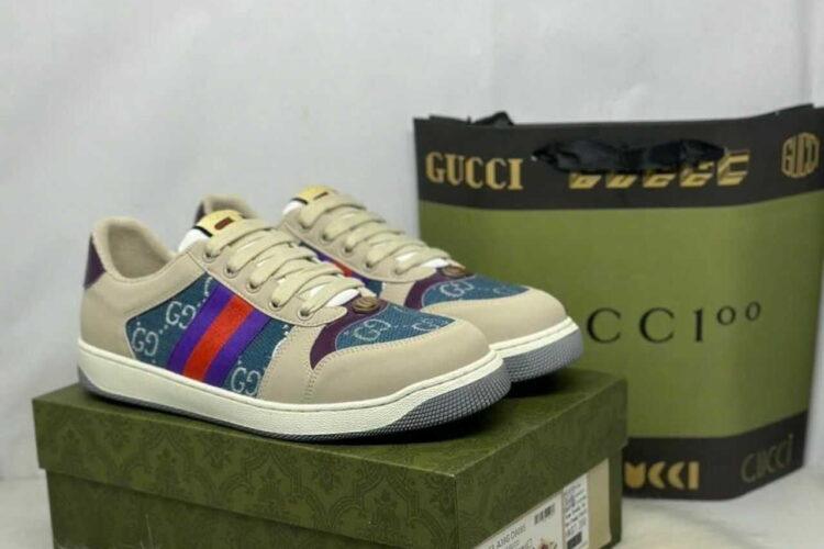 Giày Gucci Screener Blue GG Lame Màu Be Xanh Dương