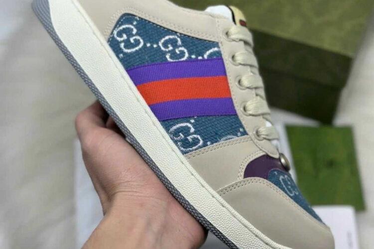 Giày Gucci Screener Blue GG Lame Màu Be Xanh Dương