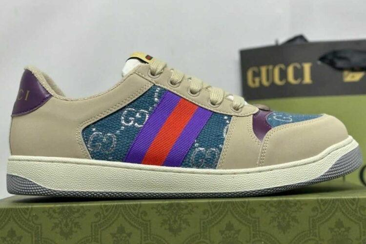 Giày Gucci Screener Blue GG Lame Màu Be Xanh Dương