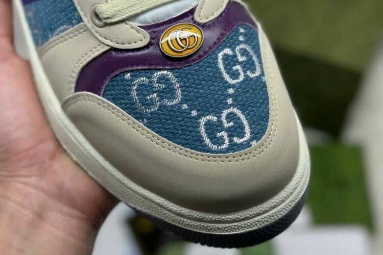 Giày Gucci Screener Blue GG Lame Màu Be Xanh Dương