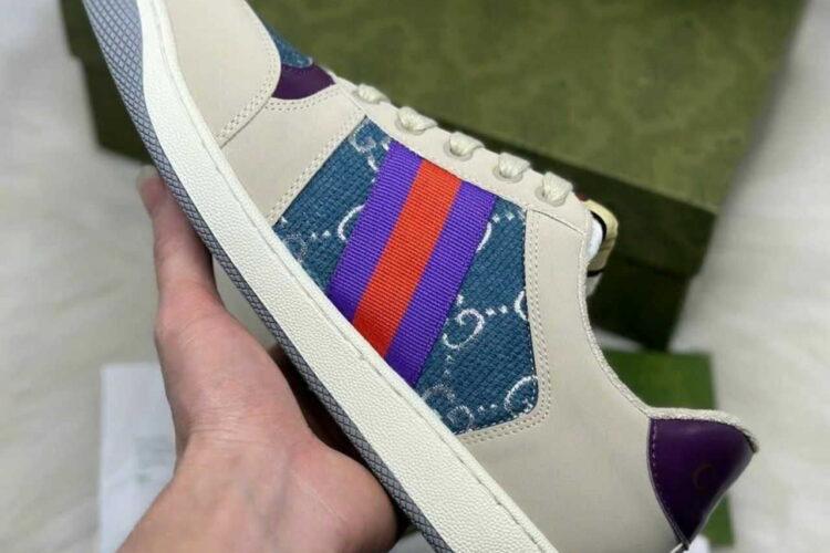 Giày Gucci Screener Blue GG Lame Màu Be Xanh Dương