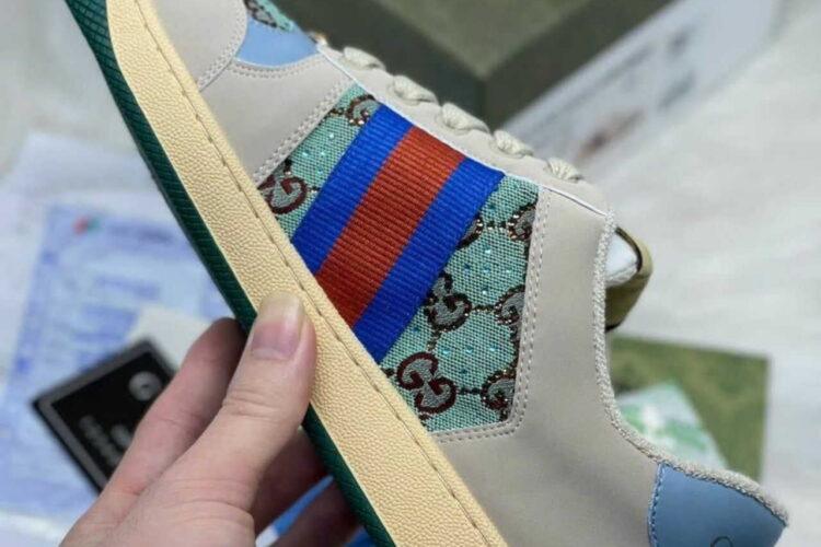 Giày Gucci Screener Blue and Brown Crystal Màu Be Xanh Dương