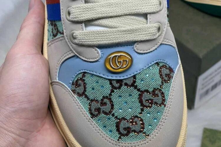 Giày Gucci Screener Blue and Brown Crystal Màu Be Xanh Dương