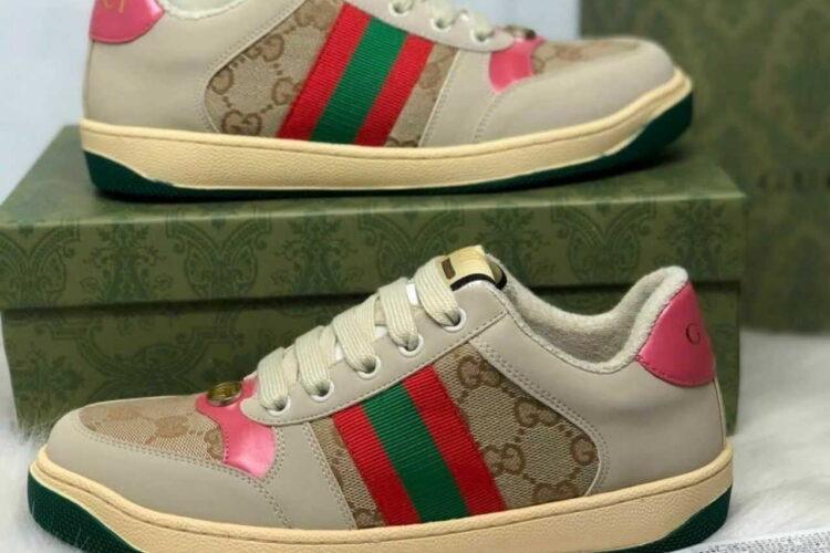 Giày Gucci Screener Distressed Pink Green Hồng Xanh