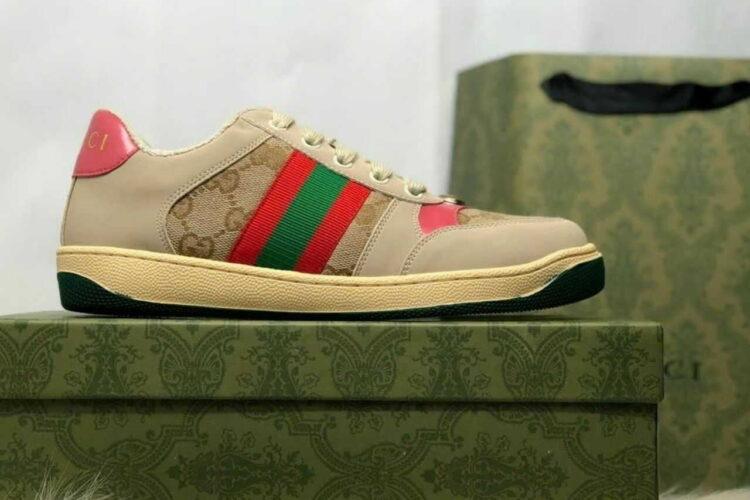 Giày Gucci Screener Distressed Pink Green Hồng Xanh