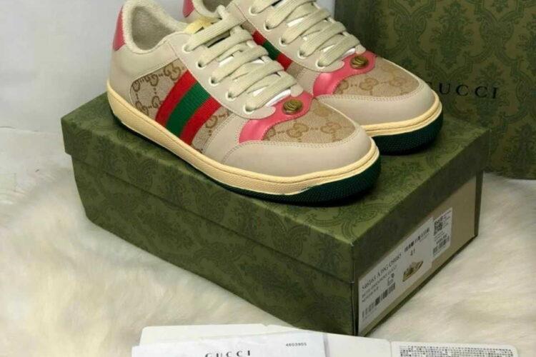 Giày Gucci Screener Distressed Pink Green Hồng Xanh