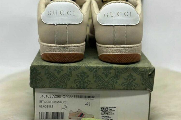 Giày Gucci Screener White GG Lame Màu Be Trắng Hồng