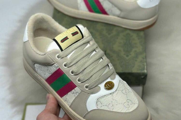 Giày Gucci Screener White GG Lame Màu Be Trắng Hồng