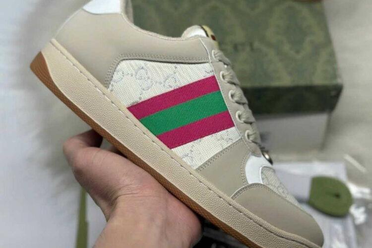 Giày Gucci Screener White GG Lame Màu Be Trắng Hồng