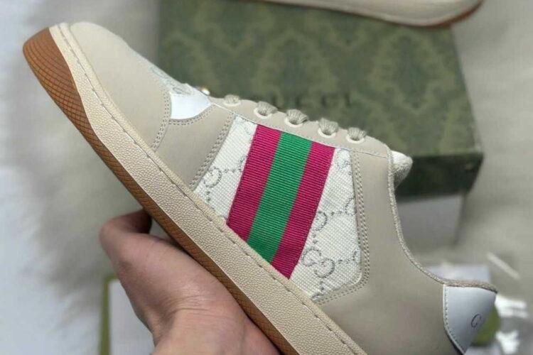 Giày Gucci Screener White GG Lame Màu Be Trắng Hồng