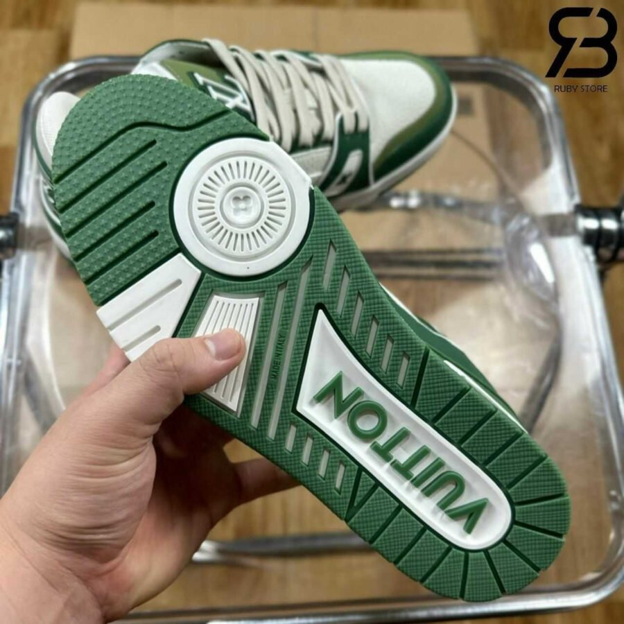 Giày Louis Vuitton LV Trainer White Kaki Green Nubuck Xanh Lá