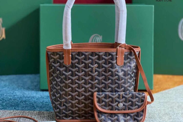 Túi Goyard Anjou Mini Bag Goyardine and Leather Black and Tan Best Quality