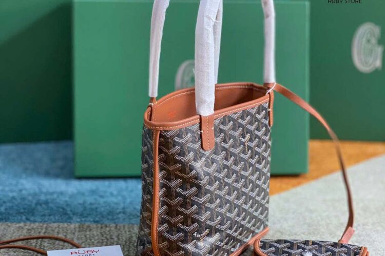 Túi Goyard Anjou Mini Bag Goyardine and Leather Black and Tan Best Quality
