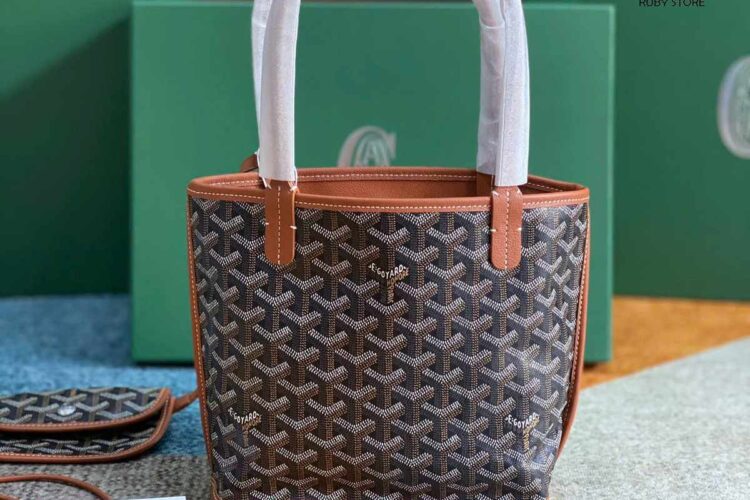 Túi Goyard Anjou Mini Bag Goyardine and Leather Black and Tan Best Quality
