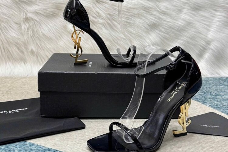 Giày Cao Gót YSL Opyum Sandals Black Patent Leather GHW