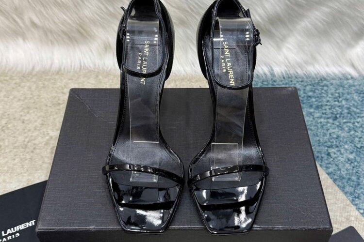 Giày Cao Gót YSL Opyum Sandals Black Patent Leather GHW