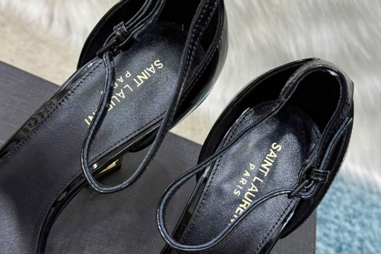 Giày Cao Gót YSL Opyum Sandals Black Patent Leather GHW