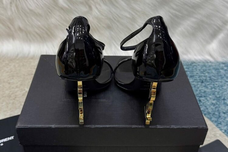 Giày Cao Gót YSL Opyum Sandals Black Patent Leather GHW