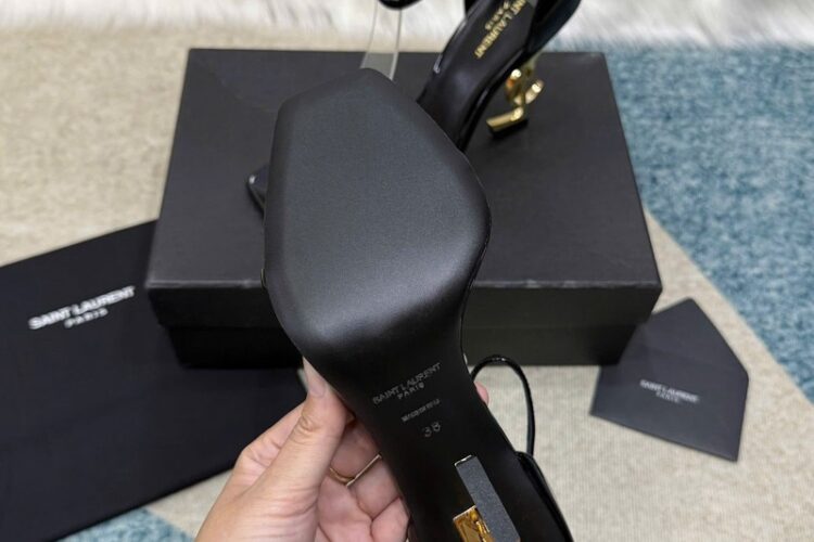 Giày Cao Gót YSL Opyum Sandals Black Patent Leather GHW