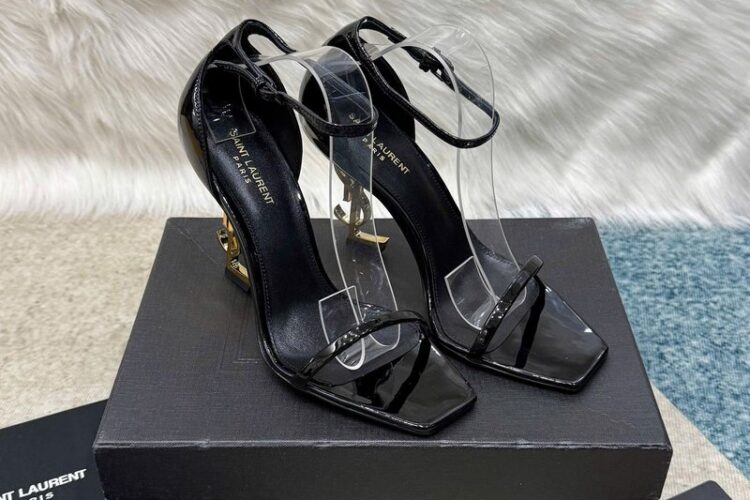Giày Cao Gót YSL Opyum Sandals Black Patent Leather GHW