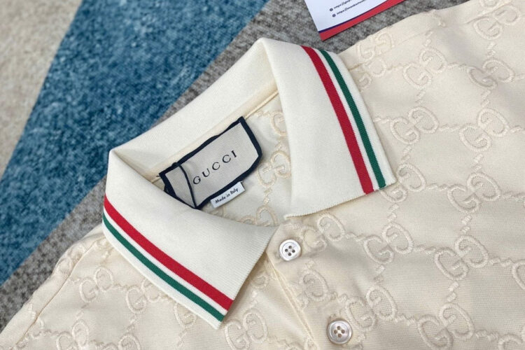 Áo Thun Gucci Cotton Piquet Polo With GG Ivory Màu Kem