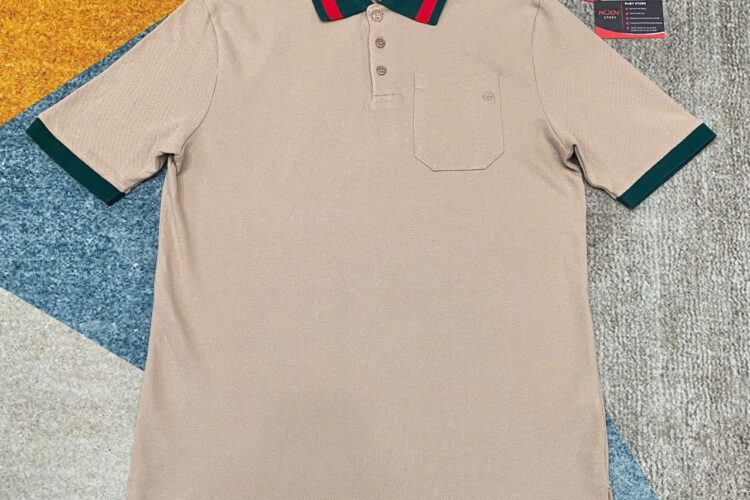 Áo Thun Gucci Cotton Piquet Polo With Web Collar Beige Màu Be