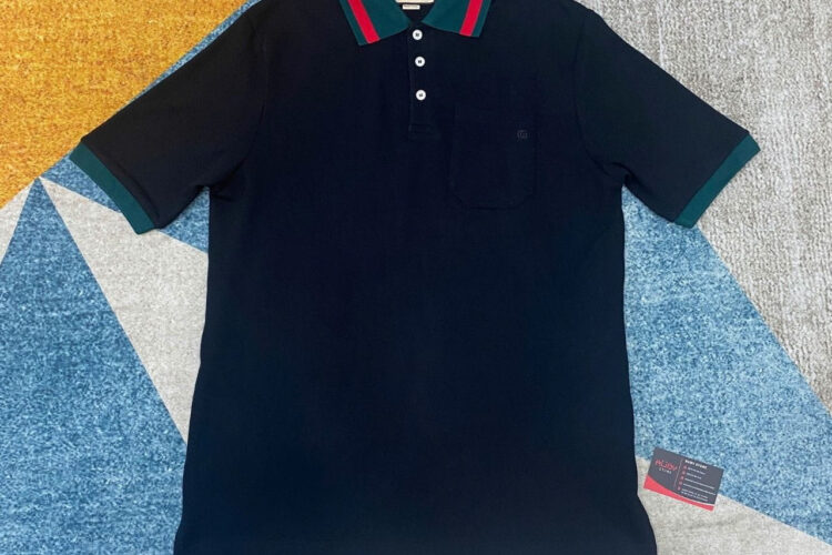 Áo Thun Gucci Cotton Piquet Polo With Web Collar Black đen