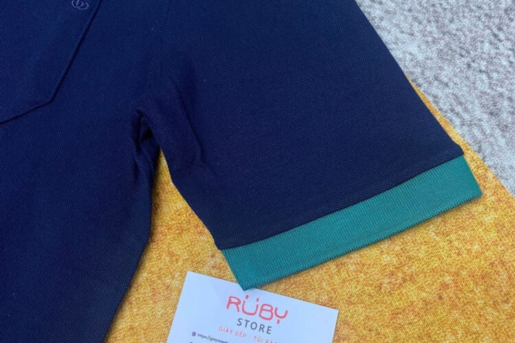 Áo Thun Gucci Cotton Piquet Polo With Web Collar Navy Xanh