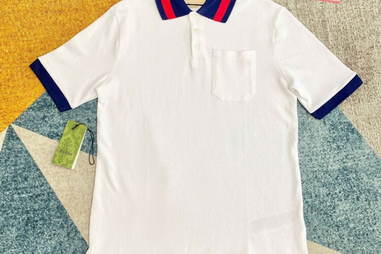 Áo Thun Gucci Cotton Piquet Polo With Web Collar White Trắng