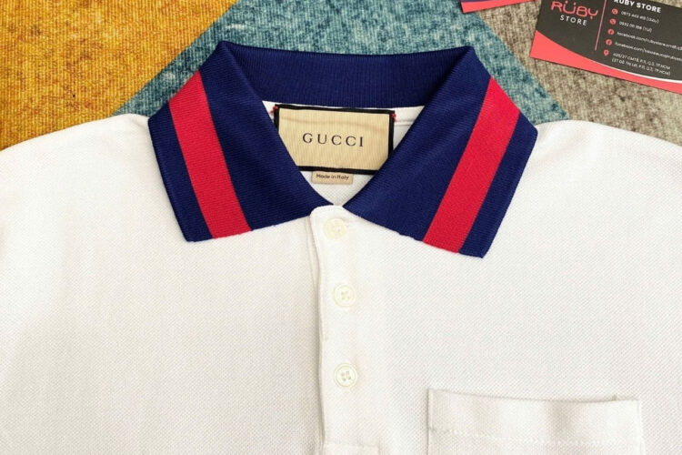 Áo Thun Gucci Cotton Piquet Polo With Web Collar White Trắng