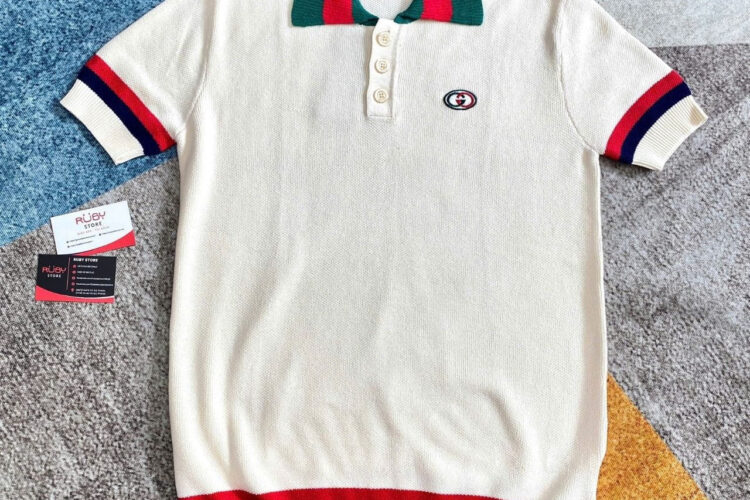 Áo Thun Gucci Knit Cotton Polo T-Shirt With Web Ivory Màu Kem