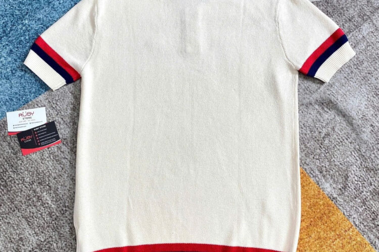 Áo Thun Gucci Knit Cotton Polo T-Shirt With Web Ivory Màu Kem