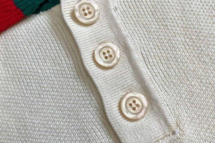 Áo Thun Gucci Knit Cotton Polo T-Shirt With Web Ivory Màu Kem