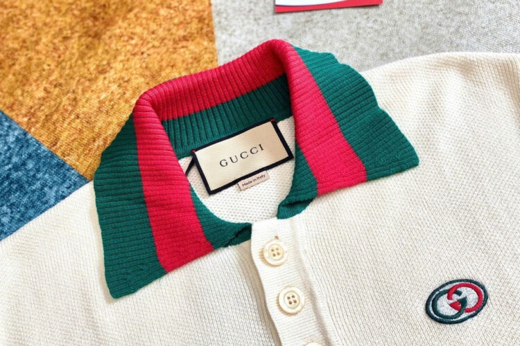 Áo Thun Gucci Knit Cotton Polo T-Shirt With Web Ivory Màu Kem