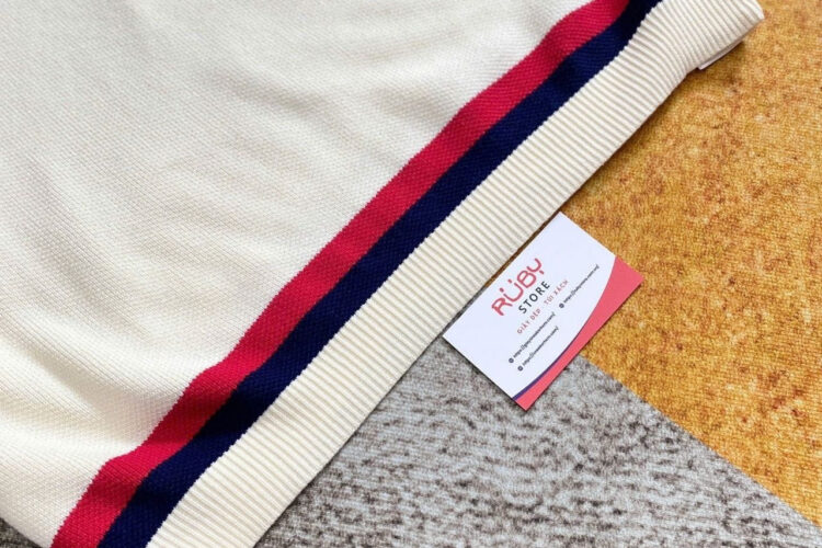 Áo Thun Gucci Knit Cotton Polo T-Shirt With Web Ivory Màu Kem