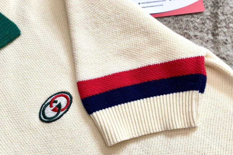 Áo Thun Gucci Knit Cotton Polo T-Shirt With Web Ivory Màu Kem