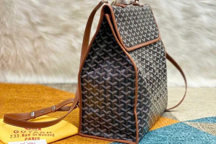Balo Goyard Saint Léger Backpack Goyardine Black and Tan