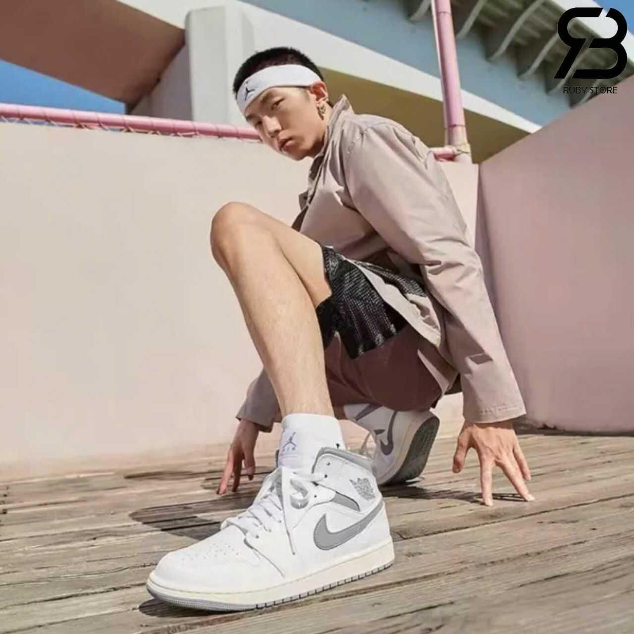 Giày Air Jordan 1 Mid Neutral Grey Trắng Xám Rep 1 1