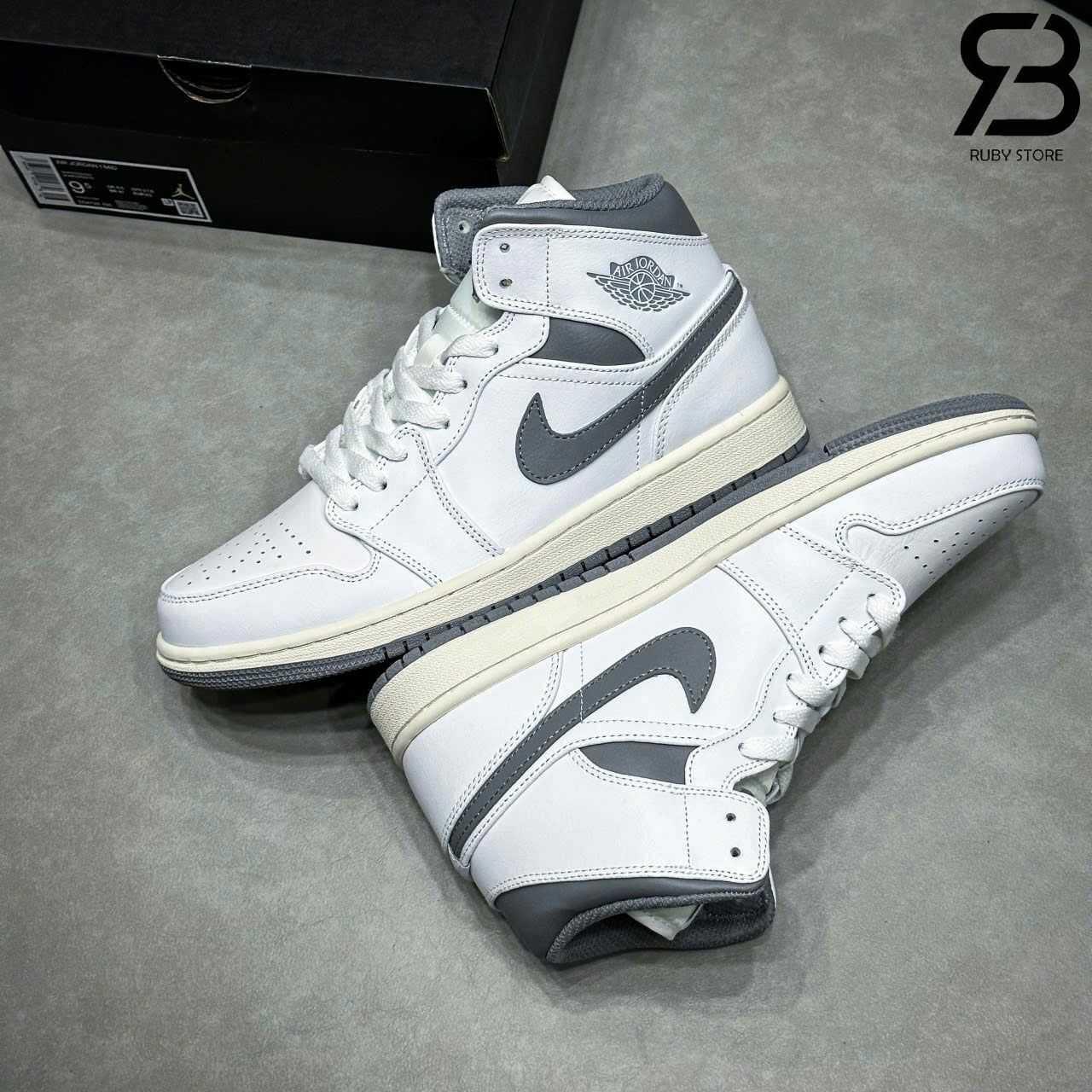 Giày Air Jordan 1 Mid Neutral Grey Trắng Xám Rep 1 1