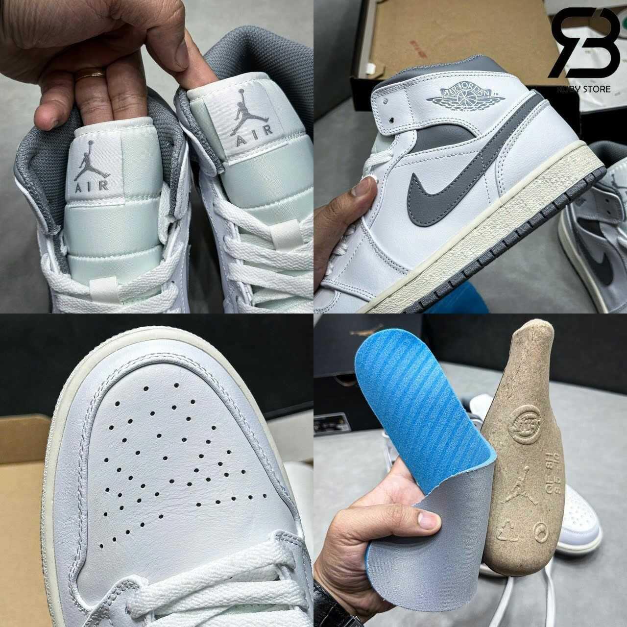 Giày Air Jordan 1 Mid Neutral Grey Trắng Xám Rep 1 1