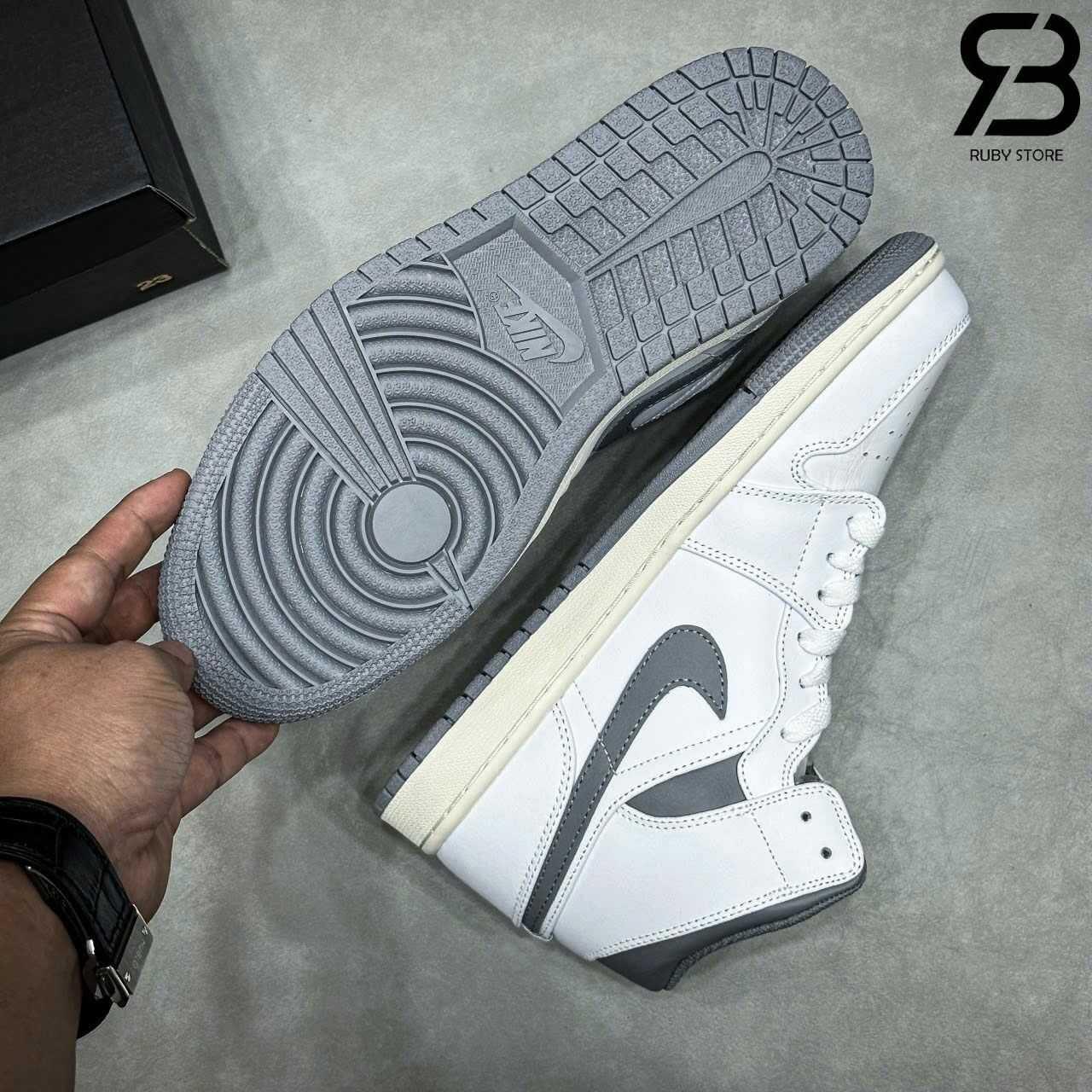 Giày Air Jordan 1 Mid Neutral Grey Trắng Xám Rep 1 1