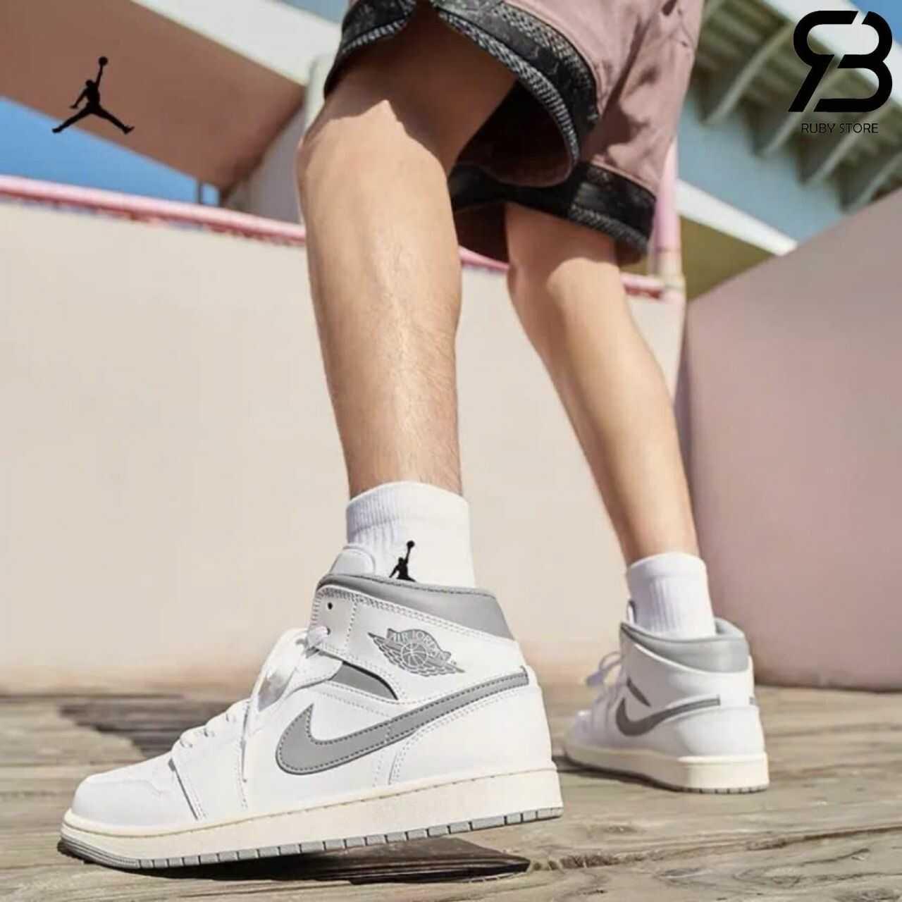 Giày Air Jordan 1 Mid Neutral Grey Trắng Xám Rep 1 1